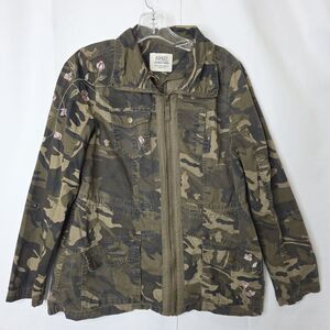 Womens Camo Jacket Utility Cargo Floral Embroidered Cotton Med Ashley by 26 Intl